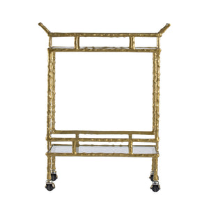 English Elm 23.5x13.5x30" Twig Bar Cart Antique Brass Finish — Two-Tier Aluminum & Glass Serving Cart with Handles W2078P370591