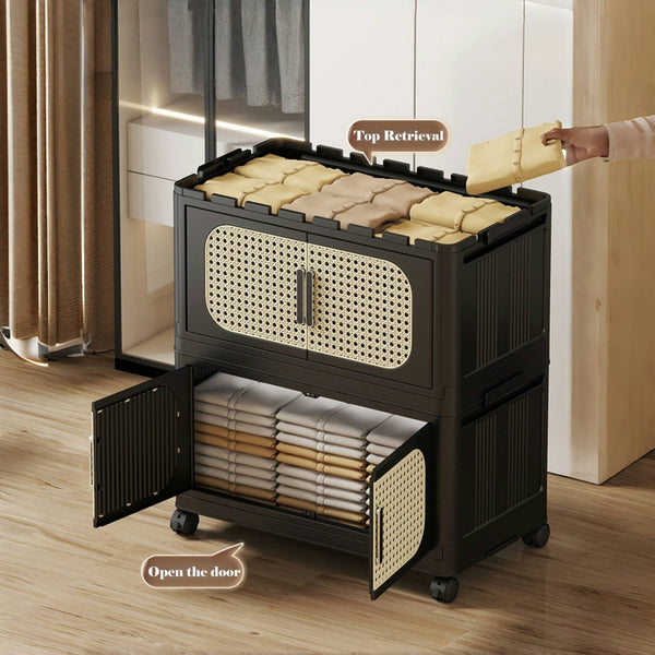 English Elm Retro Folding Storage Cabinet With 5 Tiers, Magnetic Door & Wheels - Space-Saving & Versatile! W2873P366259-GIGA