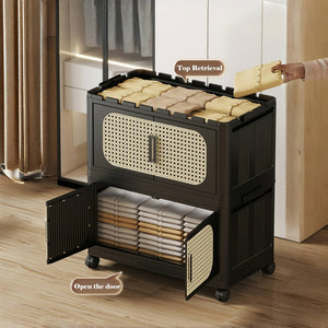 English Elm Retro Folding Storage Cabinet With 4 Tiers, Magnetic Door & Wheels - Space-Saving Organizer For Home W2873P366355-GIGA