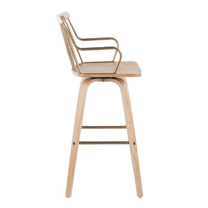 English Elm Fixed-height Swivel Barstool Whitewashed Spindle Back with Copper Footrest for Kitchen Islands B202P471173