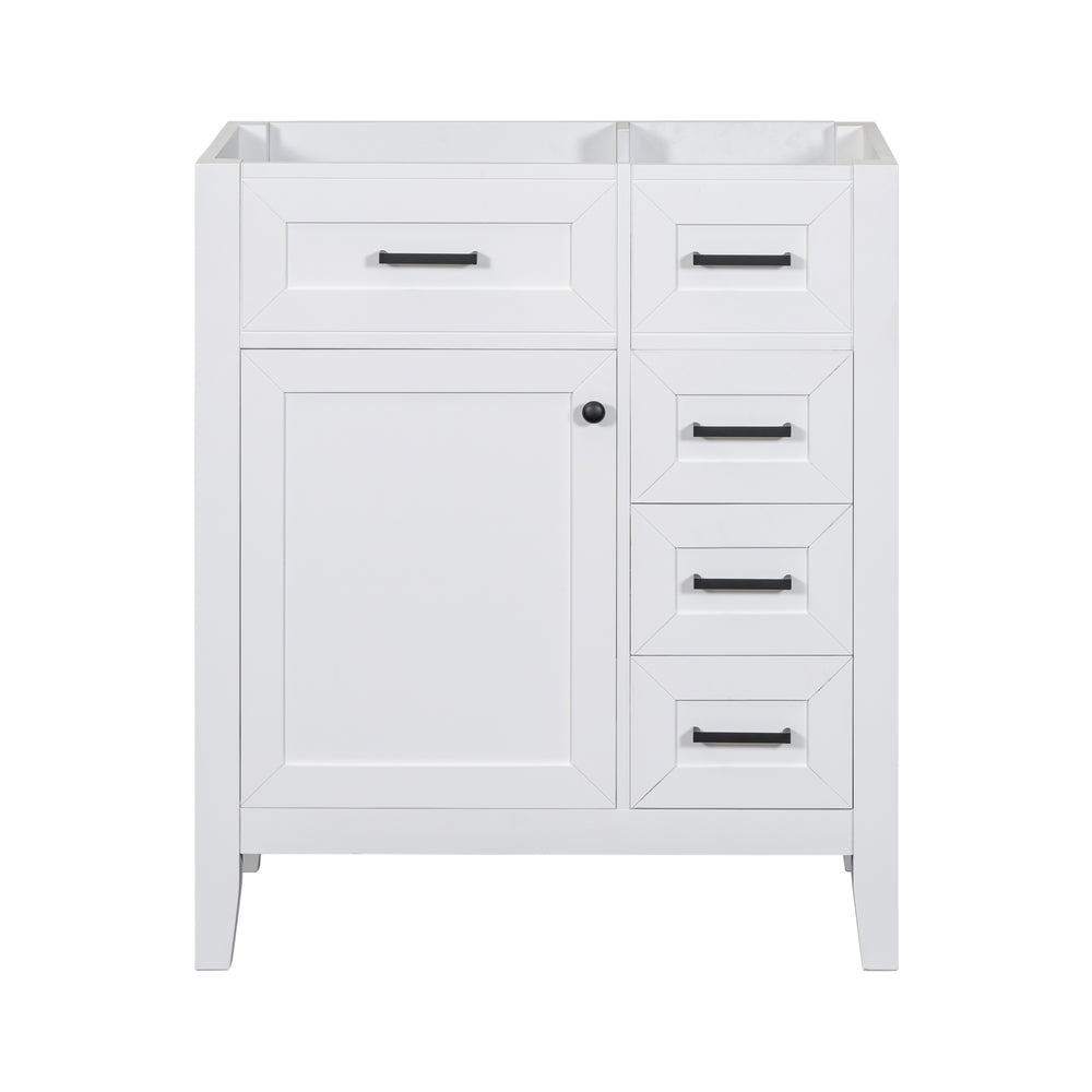 English Elm 30" Modern Bathroom Vanity Cabinet Base with 3 Drawers, Solid Frame MDF, Undermount Ready, 200lb Capacity White WF321000AAK