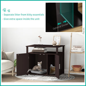 English Elm Pawhut Stylish Wooden Cat Litter Box Enclosure & End Table With Adjustable Partition, Brown W2225P217309-GIGA