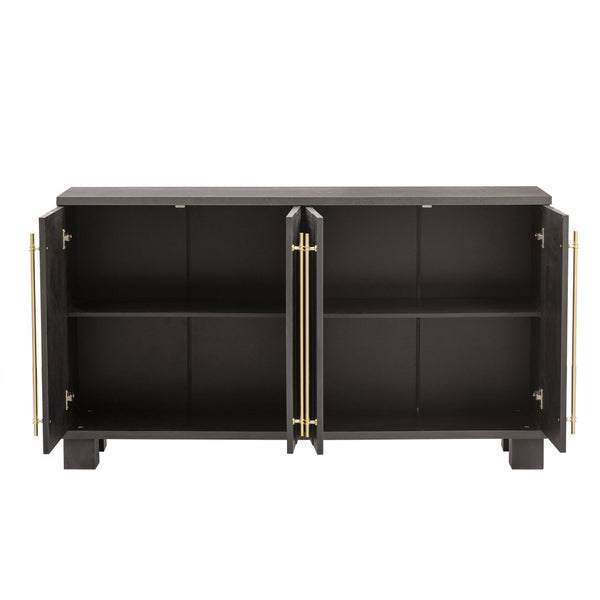 English Elm Trexm Ash Veneer Buffet with Gold Handles Matte Black Lacquer Dining Storage Taupe N715P232696N