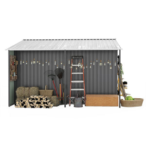 English Elm 10x12 Ft Galvanized Steel Outdoor Shed Dual Zone Lockable Sliding Doors Backyard Storage Dark Gray W1598S00034