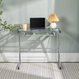 English Elm Walker Edison - Modern Metal And Glass Computer Desk With Keyboard Tray - Silver