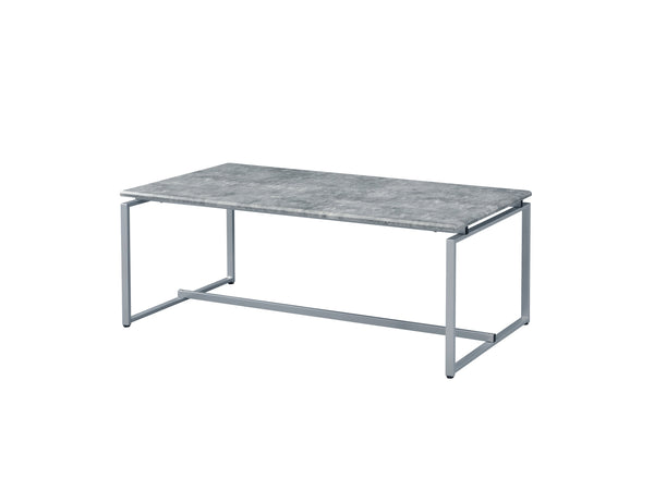 English Elm Jurgen Industrial 3PC Faux Concrete Top Coffee & End Table Set with Silver Metal Sled Base, 47" B2726P407629