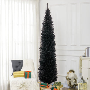 English Elm Homcom 8' Slim Pencil Christmas Tree With 618 Realistic Branch Tips - Elegant Black Holiday Decor W2225P249617