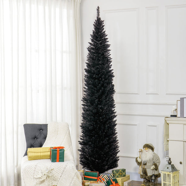 English Elm Homcom 8' Slim Pencil Christmas Tree With 618 Realistic Branch Tips - Elegant Black Holiday Decor W2225P249617
