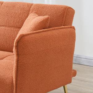 English Elm 70-inch Teddy Fleece Sofabed Convertible Futon with Adjustable Arms & Backrest, Plush Studio Bed Lounge Orange W2290P257421