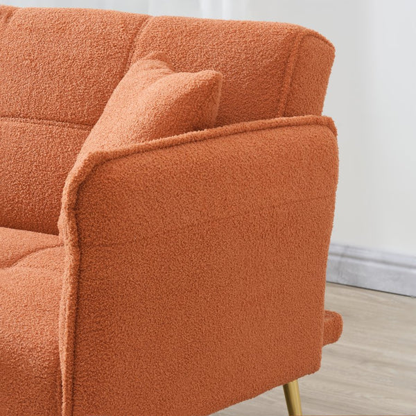 English Elm 70-inch Teddy Fleece Sofabed Convertible Futon with Adjustable Arms & Backrest, Plush Studio Bed Lounge Orange W2290P257421