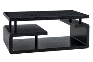 English Elm A Modern Two-tier Mdf Coffee Table with Open Shelf for Living Room Storage Black Woodgrain W3875P396801