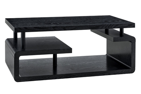 English Elm A Modern Two-tier Mdf Coffee Table with Open Shelf for Living Room Storage Black Woodgrain W3875P396801