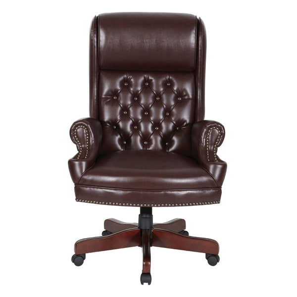 OSP Home Furnishings High Back Queen Anne Executive Chair Tufted Vinyl Upholstery with Lumbar Support TEX228-JT4