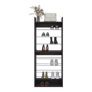 English Elm Shoe Organizer 10-Shelf Slim Vertical Rack in Black Wengue — Space-Saving Engineered Wood Storage B097P350294