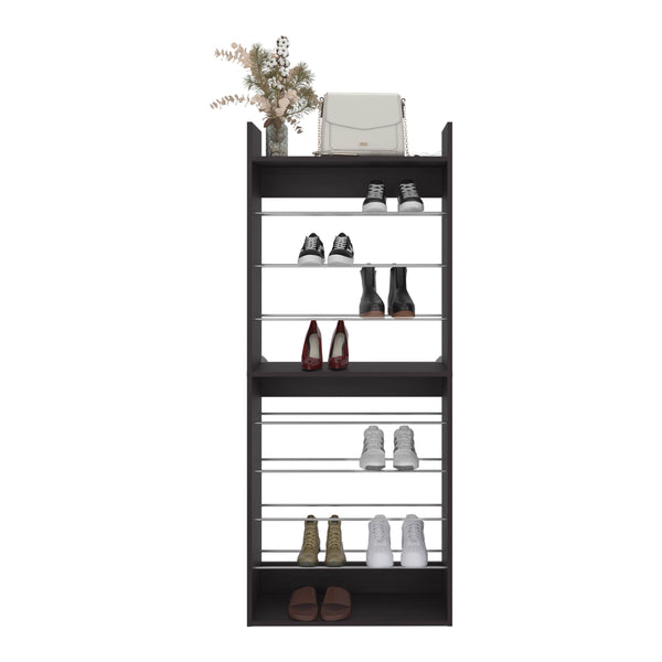 English Elm Shoe Organizer 10-Shelf Slim Vertical Rack in Black Wengue — Space-Saving Engineered Wood Storage B097P350294