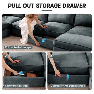 English Elm 3 Seater Sofa With Discreet Storage Drawers Under Each Seat For A Stylish, Clutter-Free Living Room W3041S00195