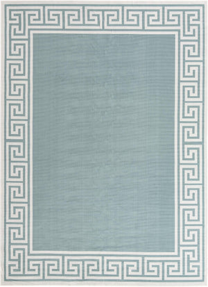Unique Loom Outdoor Coastal Caye Machine Made Border Rug Aqua, Ivory/Gray/Green 9' 0" x 12' 2"