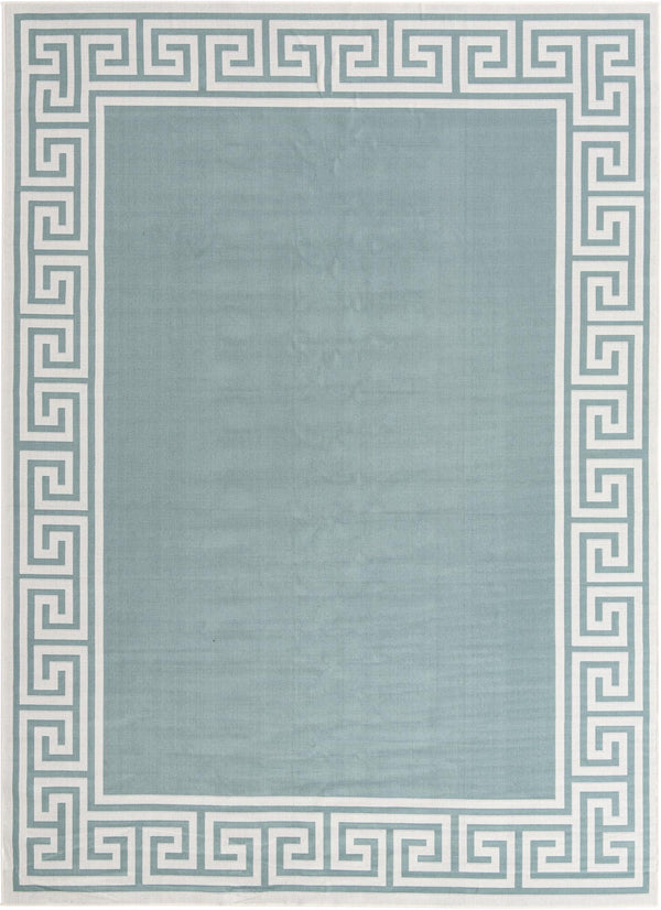 Unique Loom Outdoor Coastal Caye Machine Made Border Rug Aqua, Ivory/Gray/Green 9' 0" x 12' 2"