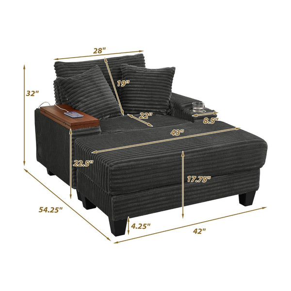 English Elm Fluffy Corduroy Single Sofa with Ottoman Bluetooth Speaker Usb Port and Rotating Tray W3705P476390