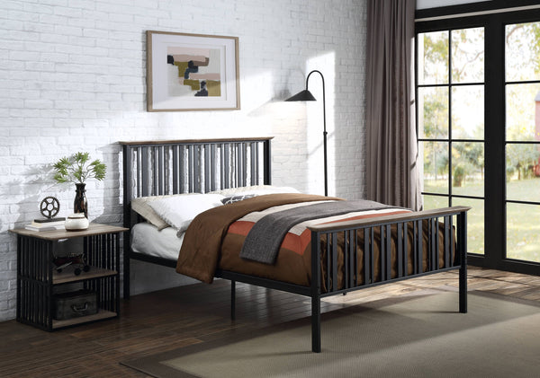 English Elm Zudora Full Bed in Antique Oak & Black Finish with Slatted Headboard, No Box Spring Needed —Elegant B2726P296341