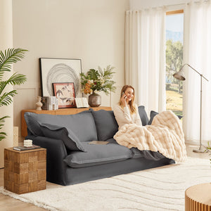 English Elm 87.4'' Modern Comfy Upholstered Sofa Cloud Couch - Deep Seat, Removable Washable Covers, Plush Dark Gray W2357P272956