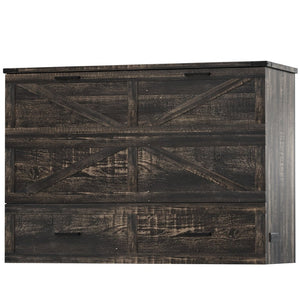 English Elm Queen Murphy Cabinet Bed Rustic Grey Farmhouse Style with Charging Station Storage W5271S00001