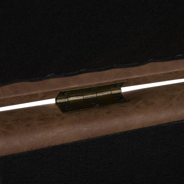 English Elm Christopher Knight Home® - 35" Square Brown Faux Leather Storage Ottoman with Waffle-Tufted Lid, Lift-Top Hidden Storage Bench N767P328949C