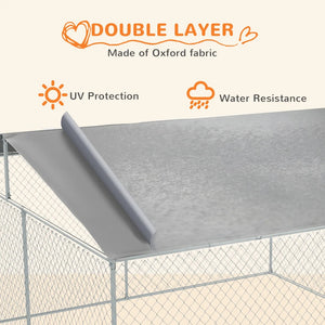 English Elm Steel Galvanized Chain Link Dog Kennel with Oxford Cloth Canopy for Large Breeds T3971S00065