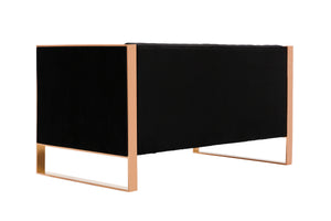 English Elm Trillium Velvet Loveseat with Gold Stainless Steel Frame, Vertical Stitching & High-Density Foam Upholstery Black B365P398094