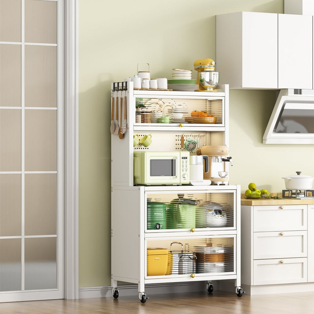 English Elm 65'' Five Tier Steel Bakers Rack with Flip Cabinet Pegboard for Kitchen Pantry W509P164653