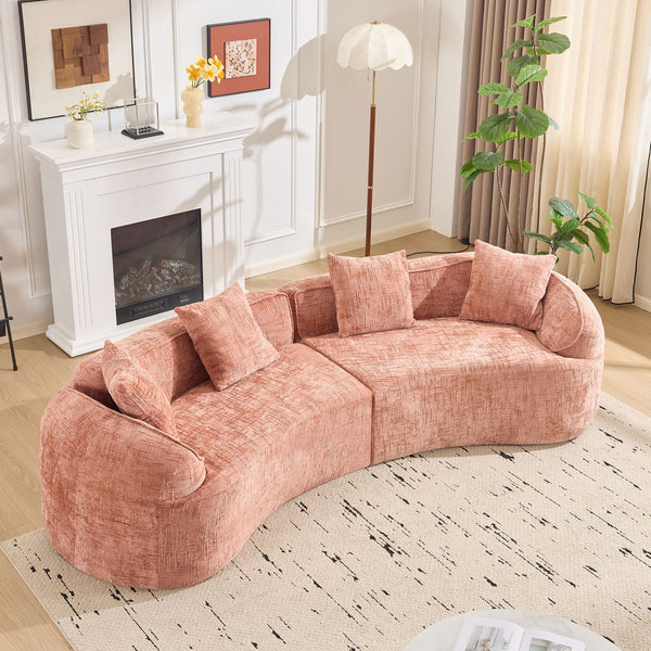 English Elm Pink Curved Compressed Sofa — Nordic Soft Foam & Spring Seating, Easy Setup, Stylish Centerpiece W3612S00010