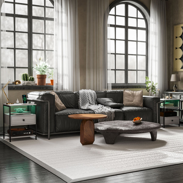 English Elm Homcom 3-Tier End Tables With Usb Charging, Rgb Led Lights & Storage Drawers For Modern Living Spaces W2225P229087