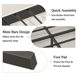 English Elm King Metal Platform Bed with Bandaged Off-White Headboard, Sturdy 800lb Capacity, Easy Assemble W636P294886