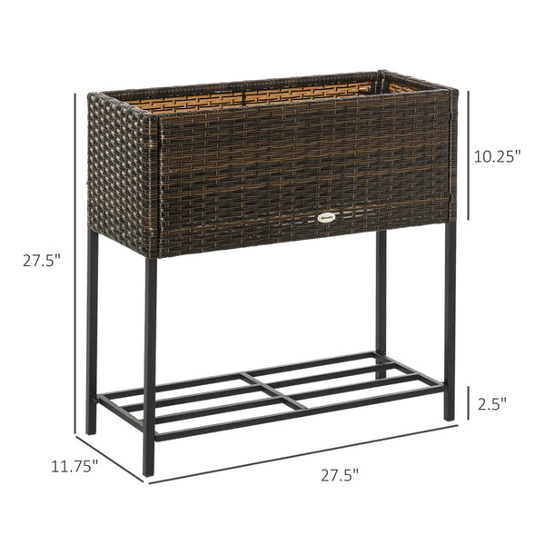 English Elm Outsunny Elevated Pe Rattan Planter Box with Tool Shelf for Herbs and Vegetables W2225P174037