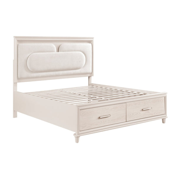English Elm Modern Queen Platform Bed Chenille Headboard Led Lighting Footboard Storage Drawers B011S02158