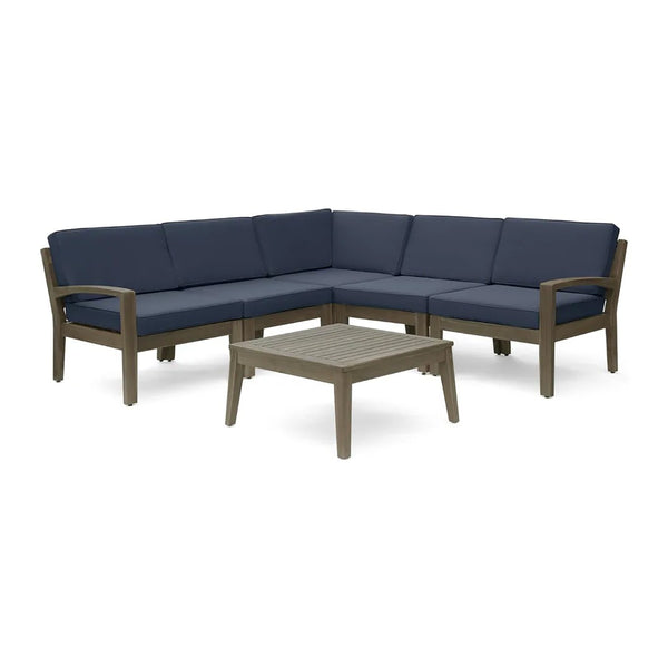 English Elm Grenada Outdoor Modular Sectional Solid Acacia Wood Slatted Patio Sofa Set Dark Grey 63887-66388.00-63699.00GRY