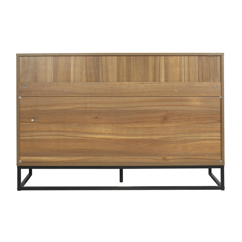 English Elm Modern 7 Drawer Dresser with Walnut Veneer, Metal Base & Anti-Slip Feet, Retro Solid Wood Look PMID W68858683
