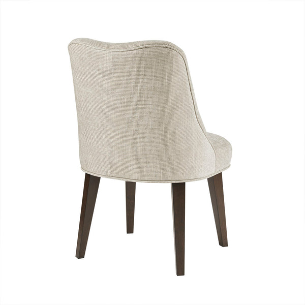 JLA Home Martha Stewart - Dining Chair Set of 2 Beige Upholstered Dining Chairs with Curved Back, Round Piping & Dark Wood Legs MT108-0093