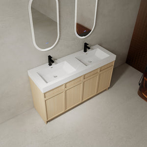 English Elm 60" Freestanding Vanity with Double Resin Sink, Scratch & Water-Resistant Plywood, Soft-Close Doors (Modern) W999S00266