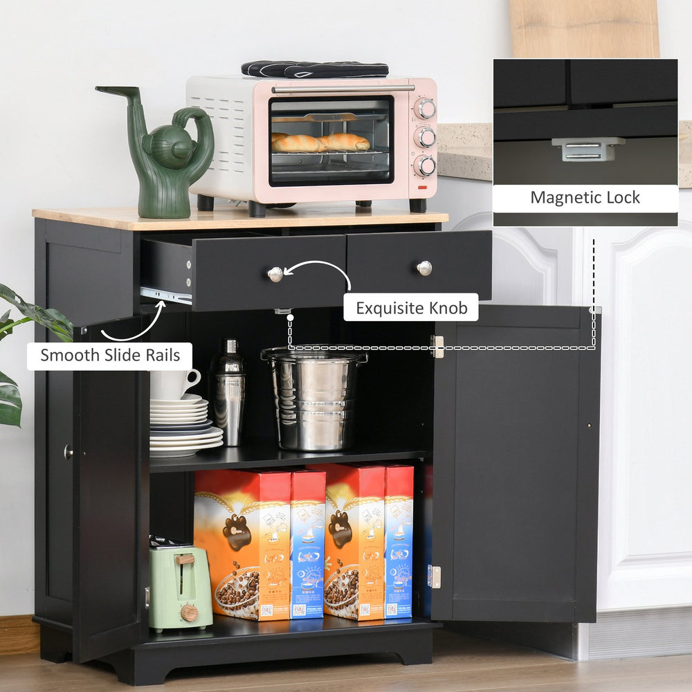 English Elm Homcom Modern Black Sideboard With Solid Rubberwood Top, Adjustable Storage For Kitchen & Dining W2225P200788