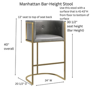 English Elm 26" Counter Stool Tufted Faux Leather Seat with Brass Metal Base for Kitchen Islands Gray Pu B2751P436483