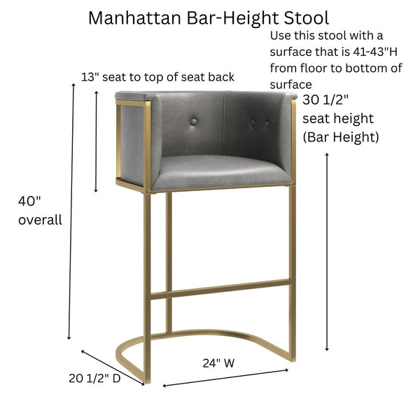 English Elm 26" Counter Stool Tufted Faux Leather Seat with Brass Metal Base for Kitchen Islands Gray Pu B2751P436483
