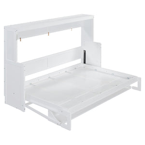 English Elm Full Size Murphy Bed With Hydraulic Lift & Integrated Desk - Space-Saving, Stylish Design In White N820S10032K