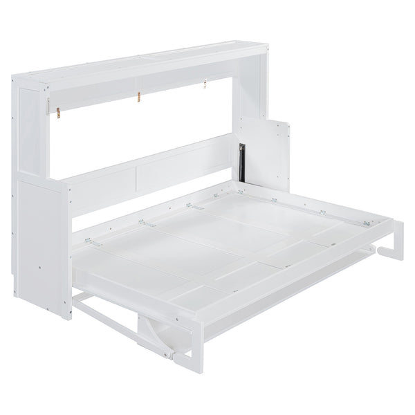 English Elm Full Size Murphy Bed With Hydraulic Lift & Integrated Desk - Space-Saving, Stylish Design In White N820S10032K