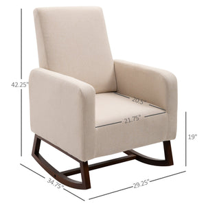 English Elm HOMCOM Modern Linen Accent Rocking Chair with Solid Curved Wood Base, Padded Seat, Cream White W2225P217426