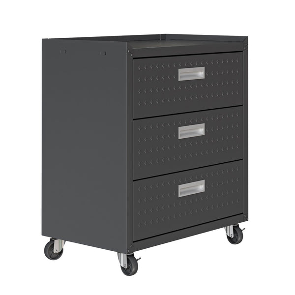 English Elm Rolling Metal Garage Cabinet with Locking Doors Diamond Texture Industrial Storage Charcoal Grey B365P398219