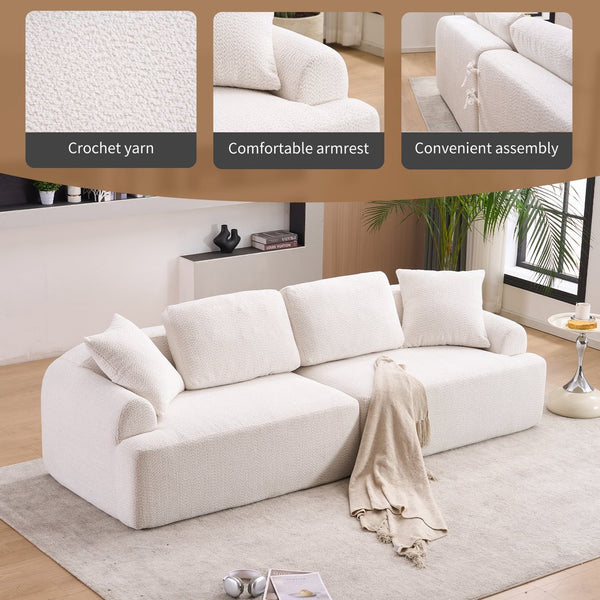 English Elm LY-024 Beige Compression Sofa 4-Seater Deep Seat Crochet Yarn Fabric Foam+Spring Breathable Comfort W2231S00014