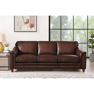 English Elm Belfast Curved Top Grain Leather Sofa with Tufted Sides, Nailhead Trim & Sloping Arms — Elegant Seating B2705P326228