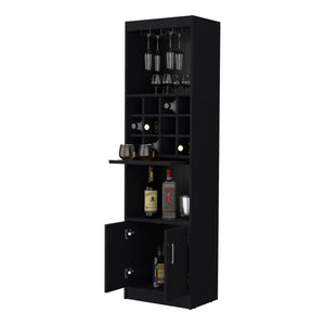 English Elm Lowa Elegant Bar Cabinet with Built-In Wine Rack, Ample Shelving and Dual Door Storage for Entertaining Black 42.13 L x 18.51 W x 9.45 H B128P189928