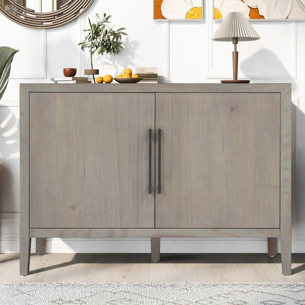 English Elm U_style Farmhouse Pine Veneer Buffet Cabinet with Double Doors for Kitchen or Entryway Gray N711P410389E